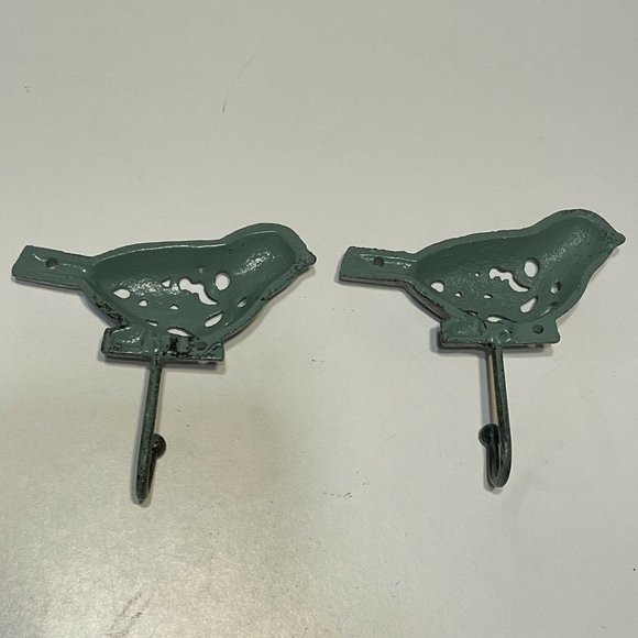 Cast Iron Metal Songbird Bird Bath Towel coat Jacket Hooks (2) Patina Look - Picture 4 of 8